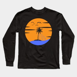 sunset with dog and cat Long Sleeve T-Shirt